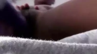 Horny black gf plays with her sweet teen pussy and big dildo