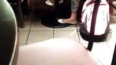 Candid Indian Woman Feet in White Flats Starbucks