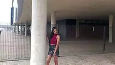 Indian teen shows her body in leather skirt and high heels