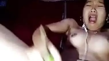 Indian girl masturbating with cucumber and cum