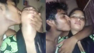 Desi Guy squeeze his cousin sister boobs n kisses her