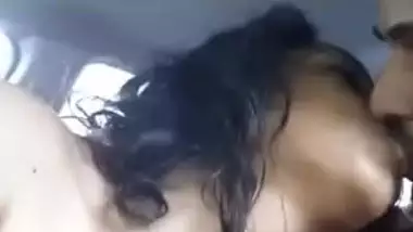 Mini teacher with big boobs with student in car