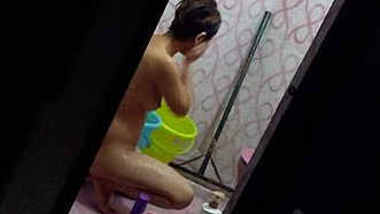 Secretly recording Desi Girl taking bath and washing her panty