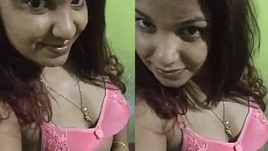 During sex video Desi sweetheart shows big boobs and rubs XXX twat