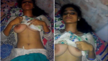 Obedient Desi girl during fun in bedroom permits BF to touch XXX tits