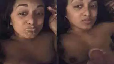 Fresh XXX fluid covers Desi whore's pretty face after oral sex