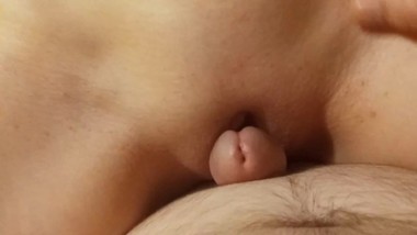 Dripping Wet Petite Blonde rubs cock between her pussy until orgasm