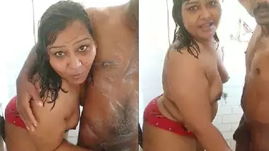 Topless chubby Indian Bhabhi giving handjob