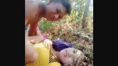 Couple fucking hard in jungle