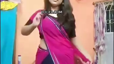 Cute girl stripping saree and showing naked boobs