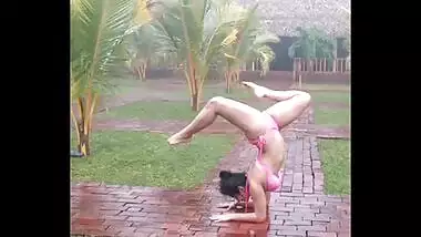 Desi outdoor gymnastics by desi girl Akshara in bikini