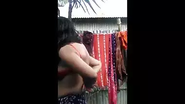 Desi village teen outdoor naked bath selfie