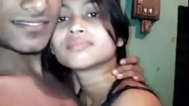 Cute college lovers kissing before Bengali sex show