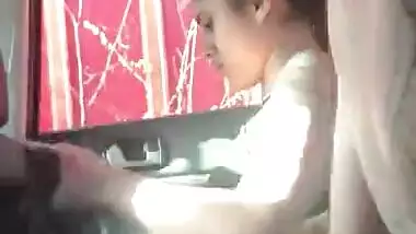 Sexy GF sucking and fucking with BF in car before going to work
