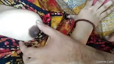 Hubby playing with wife’s cute white boobs
