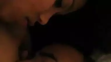 Enjoying licking Indian girlfriend's big natural tits