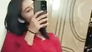 Indian deep cleavage girl seducing lover with boob show