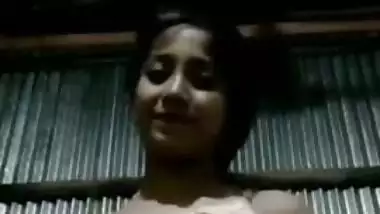 Cute Bangladeshi XXX girl feeling horny and showing tits on camera