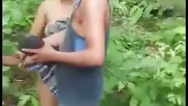 Husband caught wife nympho fuck with lover outdoor in jungle, XXX Desi mms