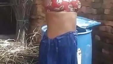 Village newly married girl open bathing, captured