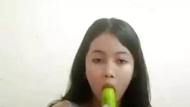 Horny Teen With Cucumber
