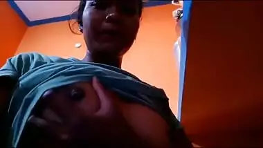 First Desi pinches her XXX nipples and then rubs sex opening with hands