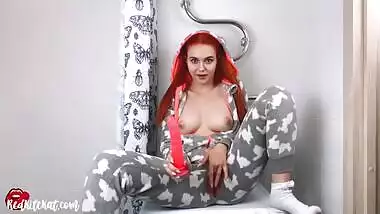 Cute Redhead Masturbate Pussy Dildo and Orgasm in Kigurumi