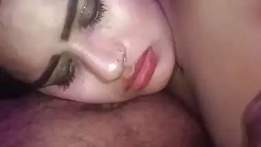 Desi wife enjoys blowjob by lying on husband tummy