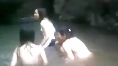 Indian naked girls taking bath in the lake