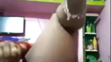 Dick hungry Indian wife dildoing her horny slit