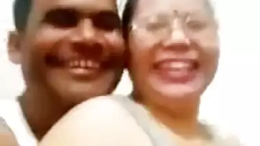 Nepali aunty take selfie video when her hubby pressing boobs with clear Nepali audio