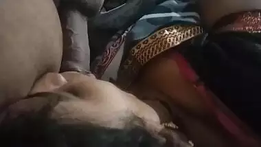 Indian wife giving quick blowjob on cam