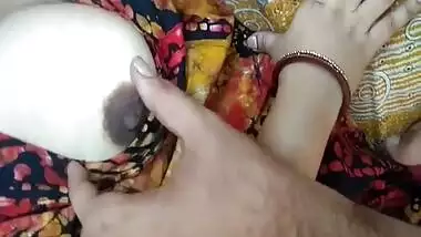 Desi female pulls right chest out to let porn partner touch it